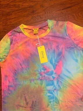 Daisy Rainbow Tie-Dye Short Sleeve Tee Biker Short Set